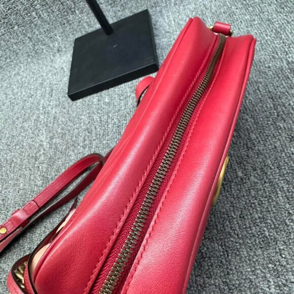 GUCCI GG Marmont Red Leather Shoulder Bag 480-012725 - Picture 5 of 16
